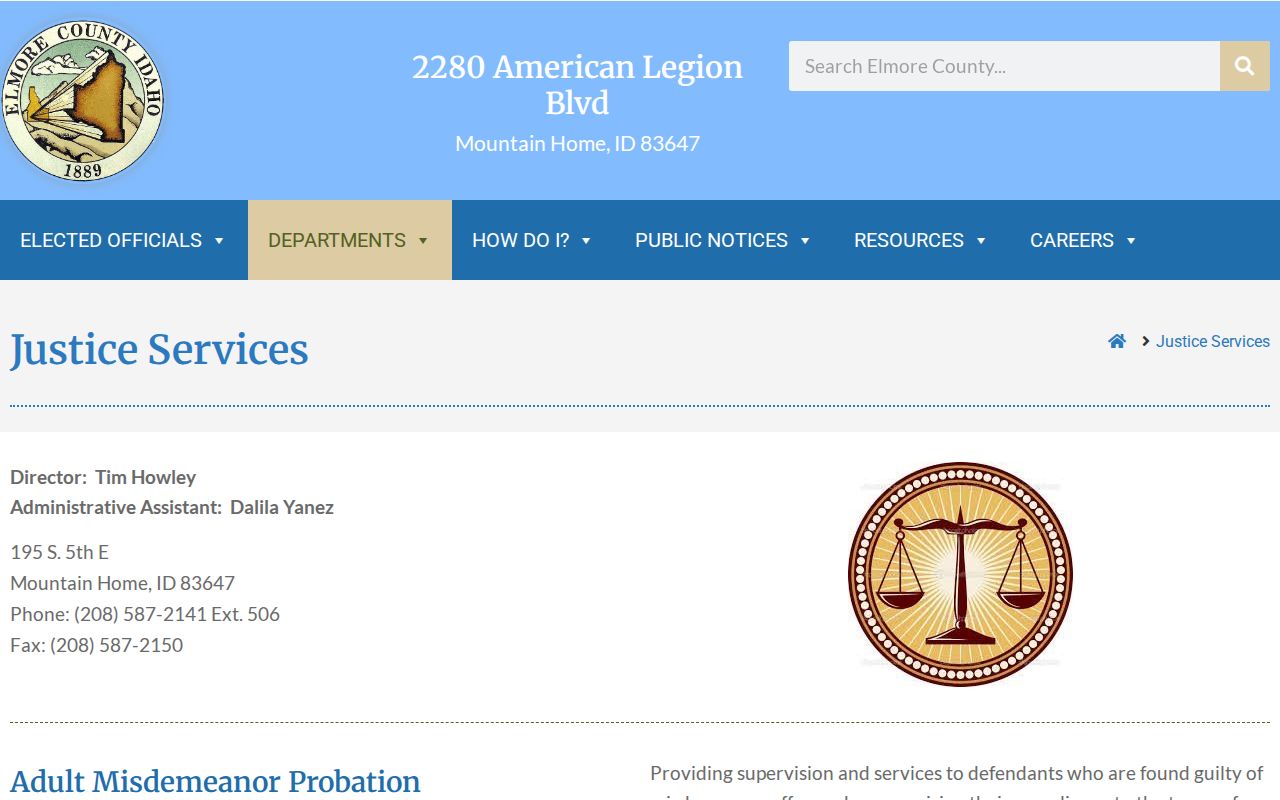 Elmore County adult misdemeanor probation contact information